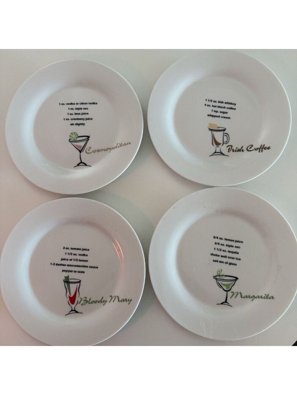 Vintage Libbey Cocktail Recipe Plates Set of 4 – Cosmopolitan, Margarita, etc